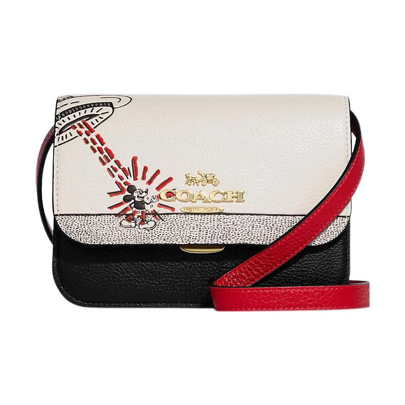 Coach Disney X Keith Haring Brynn 18 Pebbled Leather Crossbody Shoulder Bag Mini Women's White and Black