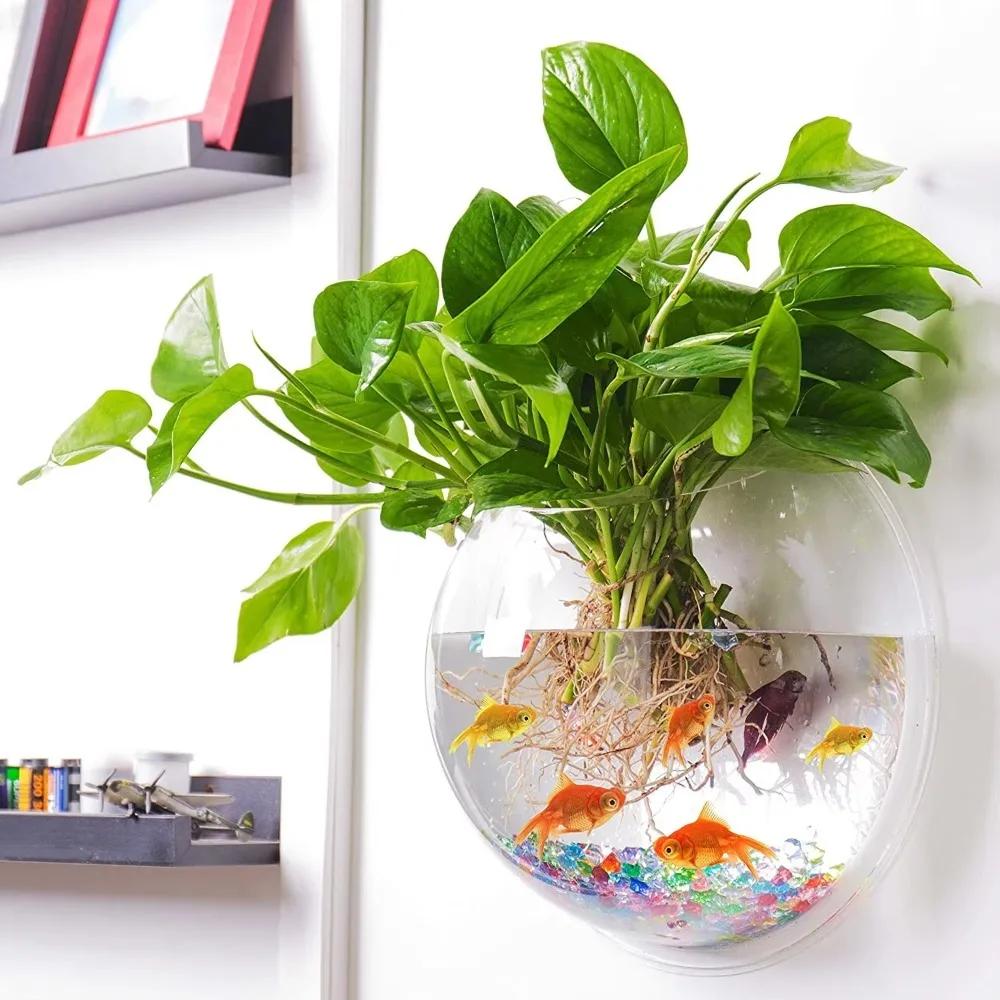 Acrylic Fish Bowl Wall Hanging Aquarium Tank Aquatic Pet Supplies Pet Products Wall Mount Fish Tank for Betta&Display Fish