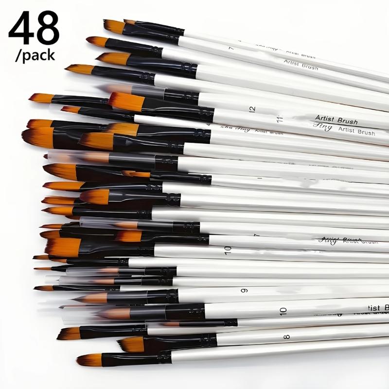 48Pcs Multipurpose Wooden Painting Brush Nylon Bristles Art Brush For Oil Acrylic Watercolor Gouache Painting Sketching