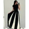 Elegance Round Neck Sleeveless Waist Black and White Color Contrast Patchwork Dress Fashion Evening Dress Women's Dress Dresses