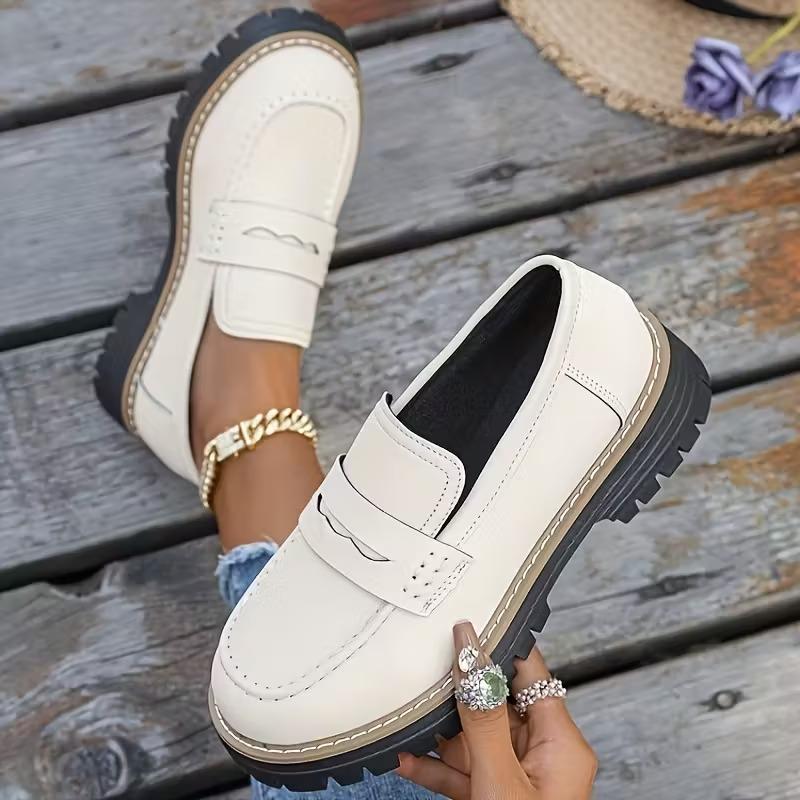 Woman Loafers Retro Autumn Ladies Large Size Frosted British Thick Heel Round Toe Rubber Outsole Korean Style Casual Shoes