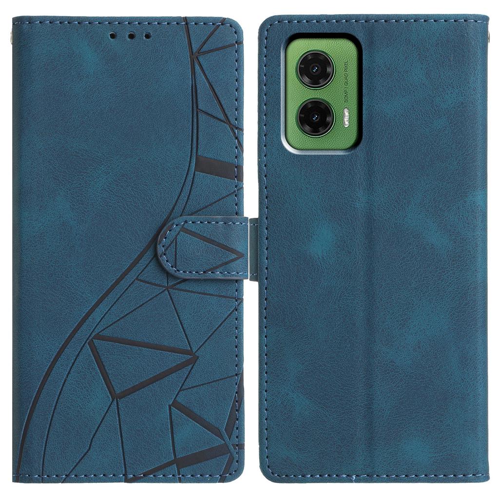 For Motorola Moto G35 5G Case Wallet Stand Imprinted Triangle Pattern Leather Phone Flip Cover