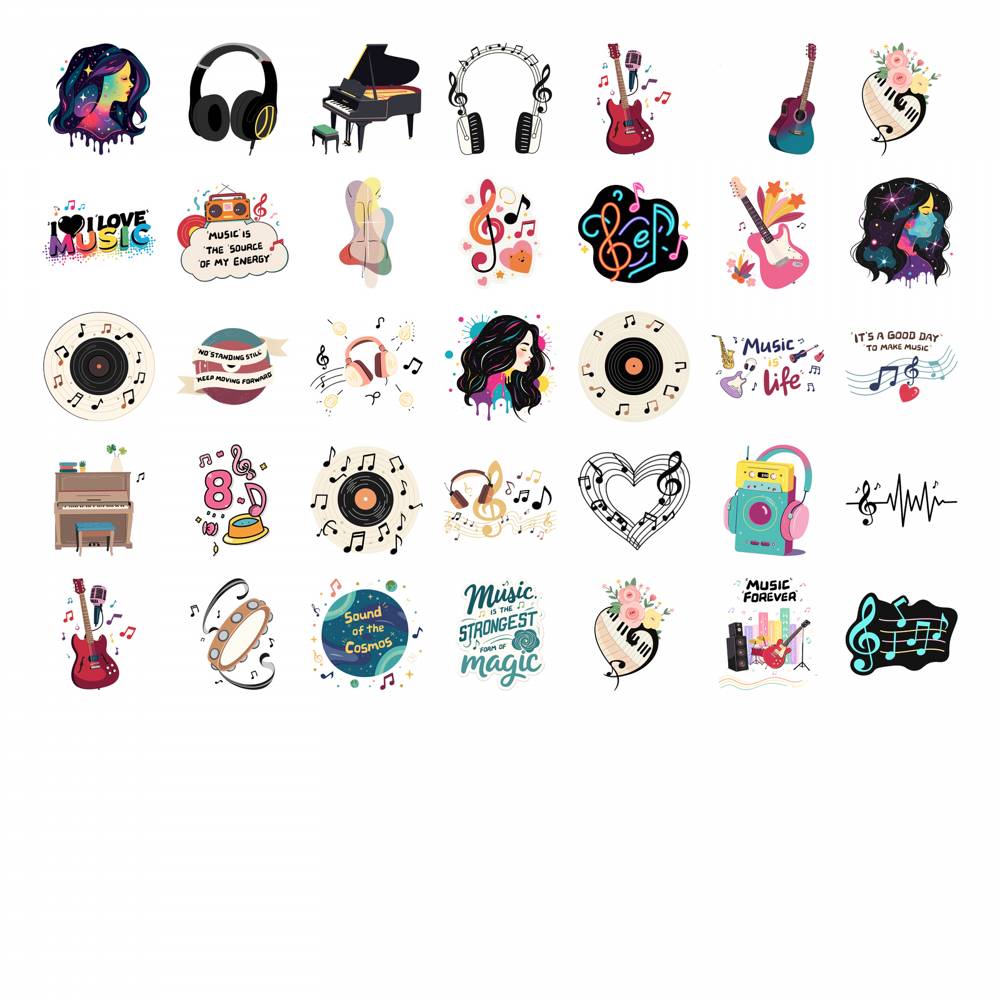 35pcs Colorful Instruments Stickers Retro Retro Teacher Reward Stickers Sticker Pack For Laptop Motorcycle Luggage Phone DIY