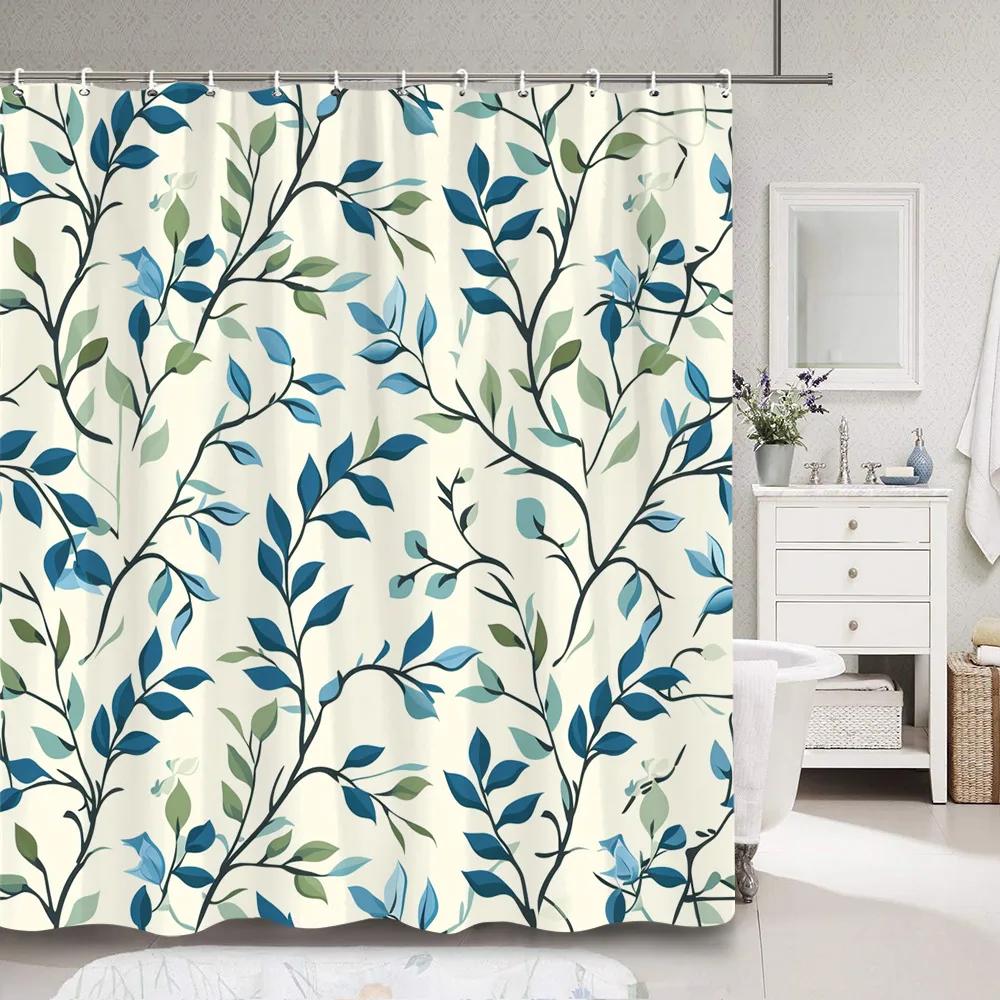 Zasłona prysznicowa w kształcie liścia Prosta, nowoczesna, kolorowa, z poliestru, zasłona prysznicowa z motywem liści, dekoracja łazienki z haczykami, akcesoria łazienkowe