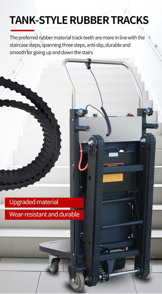 Tracked electric stair climber, with a load capacity of 350 kg and a range of 1000 steps, an ultra-long-range electric trolley.