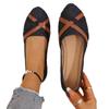 Women's Denim Slip-On Flats, Round Toe Cross Strap Loafers, Plus Size Casual Work Shoes