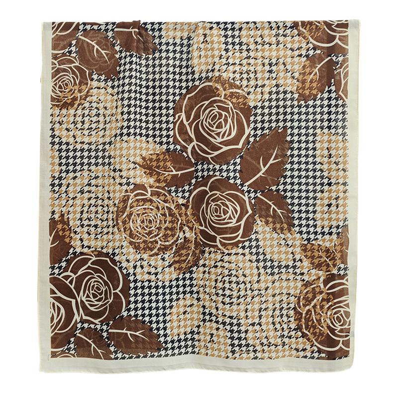 Fashion Creative Thousand Bird Grid Flower Print Scarf Autumn and Winter Women's Office Travel Photography Cotton and Linen Shawl Tide