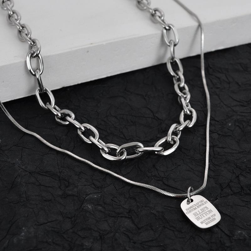 Trendy Hip-Hop Letter Tag Double-Layer Choker Necklace for Men & Women