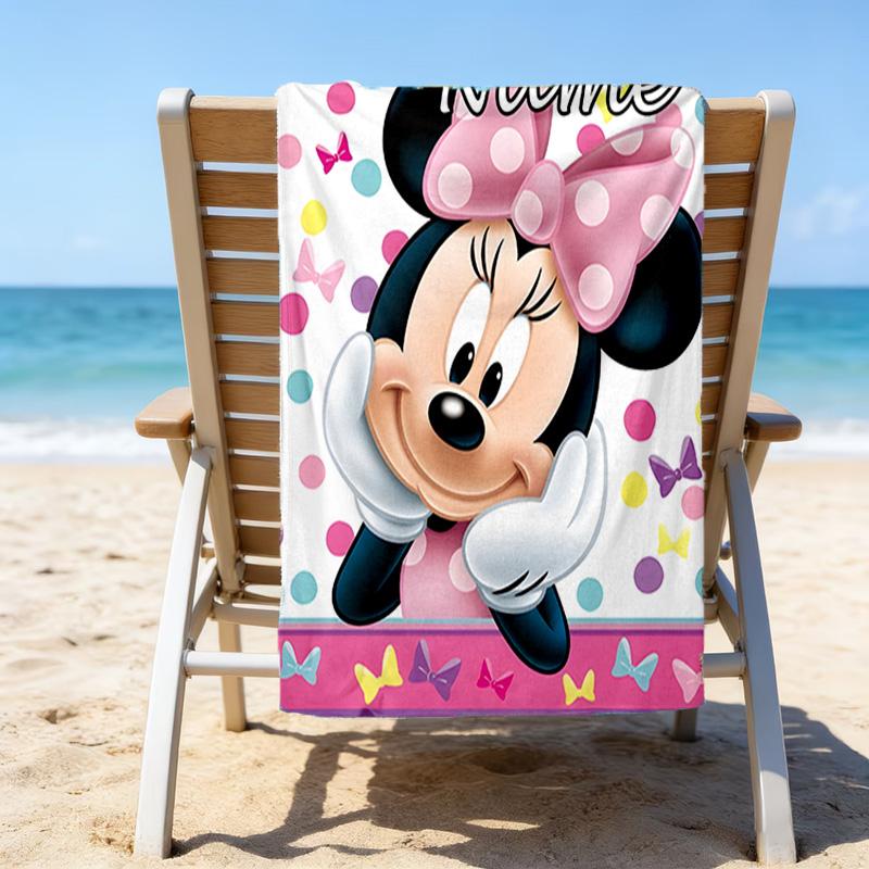 1pc Minnie12 Beach Towel with Custom Name, Beach/Swimming/Bath/Picnic/Camping Towel, Suitable for Seaside Beaches