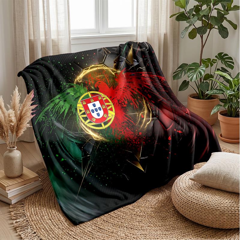Portugal Football Printed Flannel Blanket Skin Friendly Warm Decorative Throw for Indoor Couch Bed Daily Use