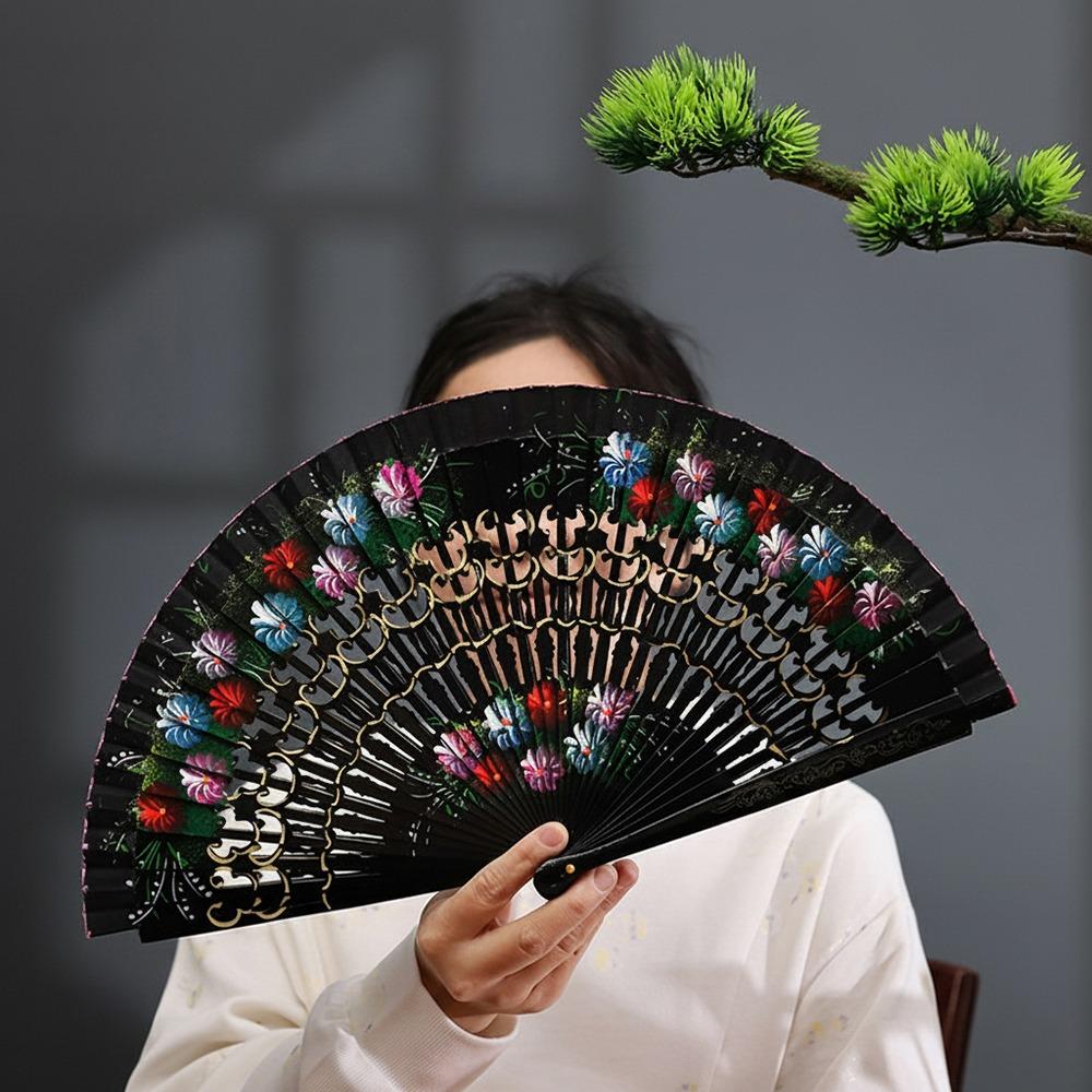 Colorful Hand Painted Fan Wooden Chinese Vintage Fan Portable Spanish Wood Fan  Home Decor