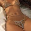 Błyszczący komplet biustonosza i stringów z kryształkami z łańcuszkiem na ciało Akcesoria do bikini