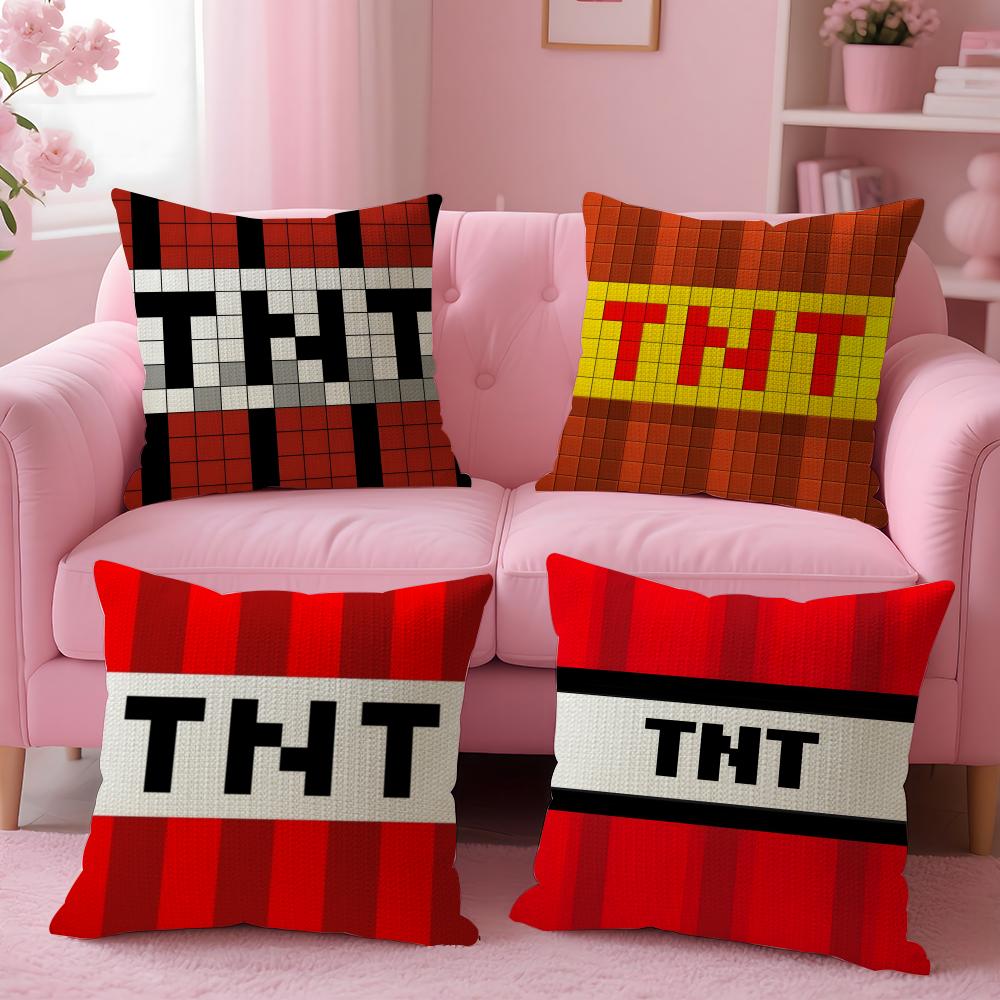Game T-Tnt Block Explosion Pillow Case Natural Linen Organic Fabric Double-Sided Printing Sofa Home Decor Gift Cushion Cover