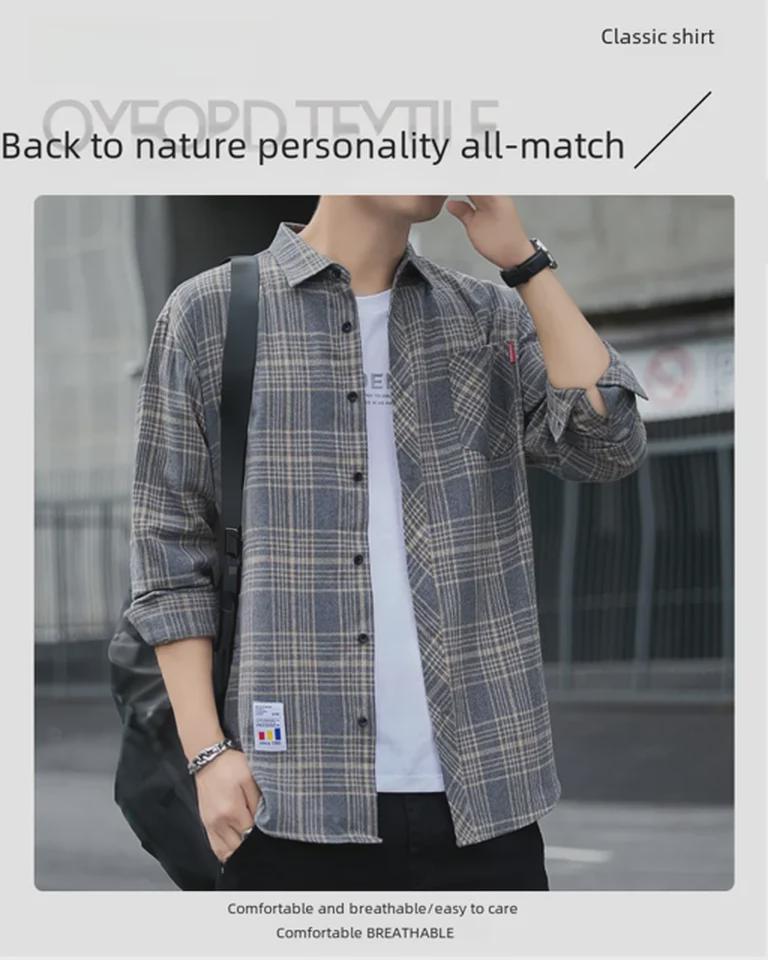 2024 Herr Casual Långärmad Rutig Skjortjacka