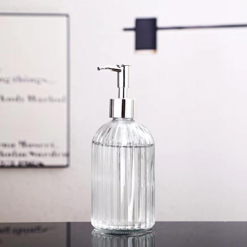 Luxurious Vertical Stripe Glass Pump Bottle for Soap, Lotion, or Shampoo
