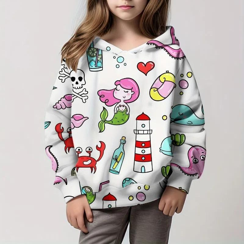 Hoodies Wunderschöner Totenkopf 3D-Druck Mädchen Pullover Sweatshirt Bequeme Passform Halloween Party Langarm Kinderkleidung Mädchen Tops