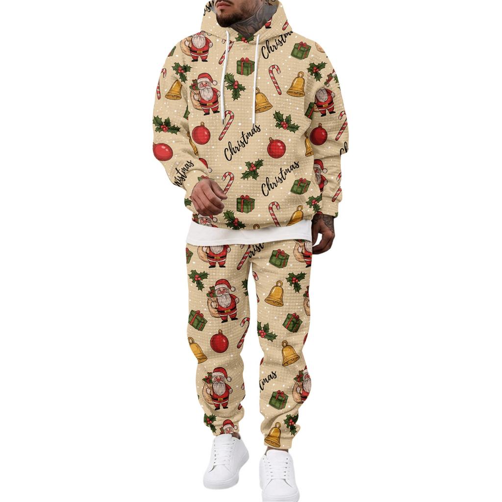 Men's Casual Sweatshirt Set for Fall Winter with Patterned Design, Comfortable Everyday Wear