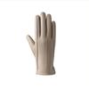Sheepskin Leather Gloves for Women Winter Fleece-lined Thickened Touch Screen Warm Driving and Biking Simple Windproof Trendy Gloves