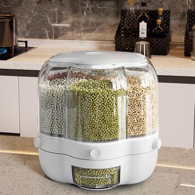 Récipient de stockage de riz et de céréales, distributeur de nourriture rotatif à 360°, cylindre doseur avec couvercle, stockage scellé pour riz noir, riz jaune et petits haricots