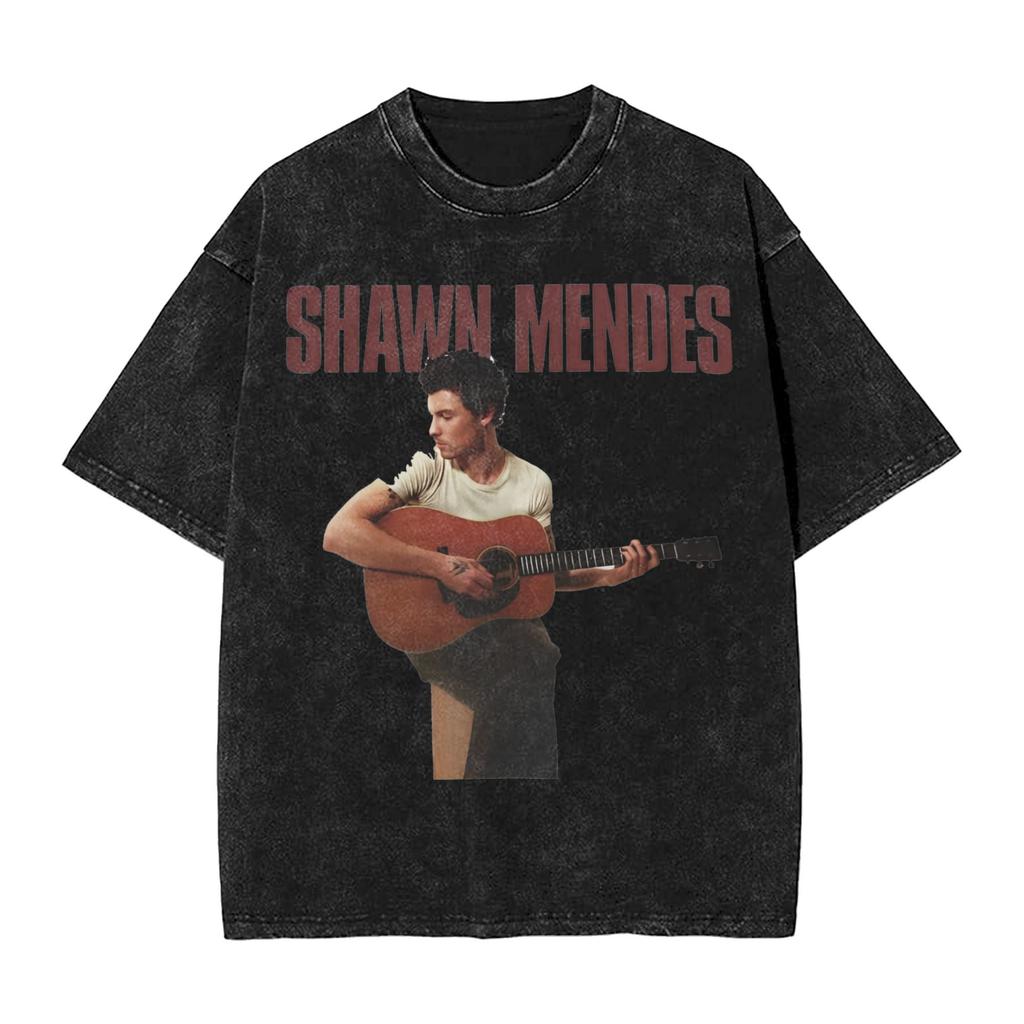 Harajuku Washed Shirt On the Road Again Shawn Unisexdes Tour Merch Vintage T Shirt Streetwear Short Sleeve Printed Tops Tees
