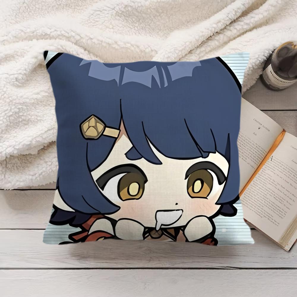 Xiangling Cute Genshin Impact Cushion Cover Silky Short Plush Invisible Zipper Dustproof Sofa Pillow Case For Home Decor