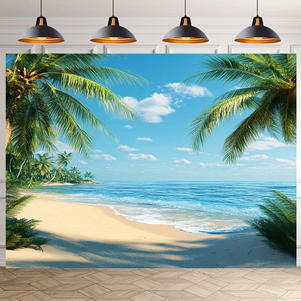 2D Plane 1 Piece of Polyester Background Depicting a Tropical Hawaiian Beach Scene - Summer Beach Photography Backdrop Fabric