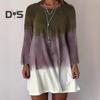 Women's Long Sleeve Dress Gradient Color Printed Dress Loose Fit Round Neck Pullover Dress for Daily Work Parties