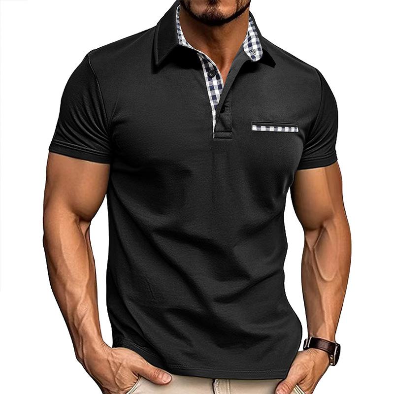 Summer New Men's Casual Polo Shirt Fashion Turn-Down Collar Color Block Versatile T-Shirt