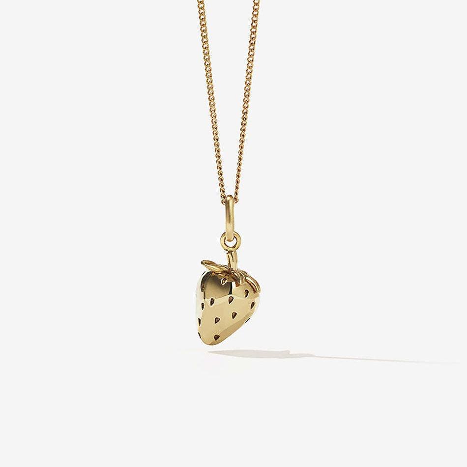 Women's Jewelry Straps Sweet Little Golden Strawberry Pendant Necklace Earrings Set Gift for Girlfriend