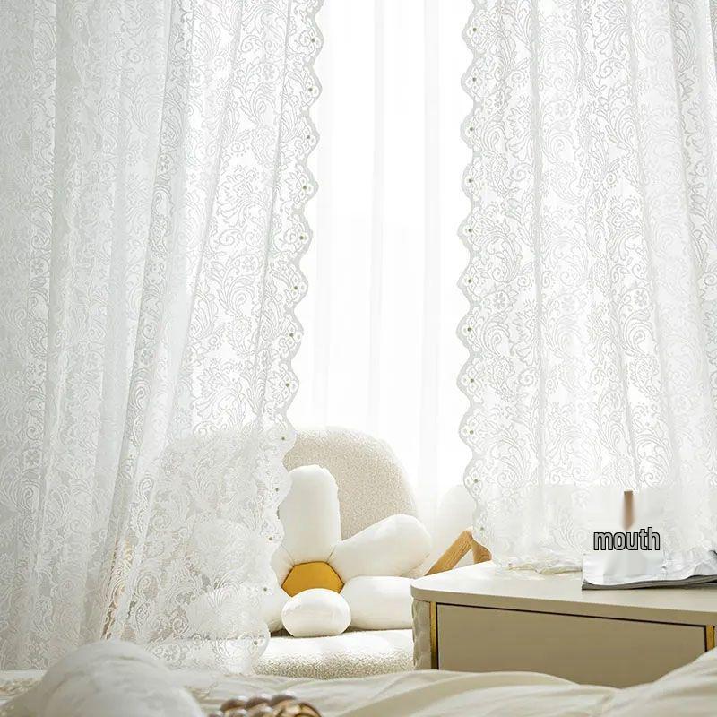 Telescopic Rod French Lace Gauze Curtains for Bedroom, Bay Window, Balcony, & Door