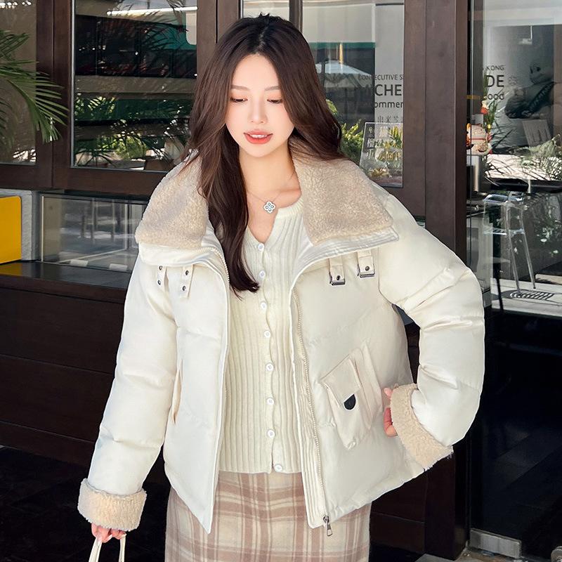Short small thickened cotton clothes for women's winter new versatile plush lapel warm jacket trendy