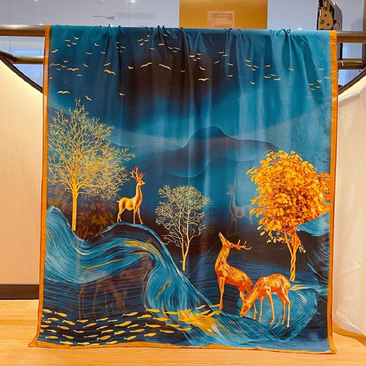 Frühling/Sommer Neuer Seidenschal für Damen, 90 x 180 cm, quadratischer Schal aus künstlichem Seidentwill, modisch bedruckt, großer quadratischer Schal, professioneller Schal