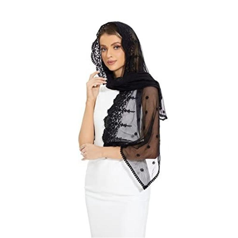 Sheer Lace Turban Headscarf for Women Church Attendance Mantilla Veil Lace Head Covering Shawl Wrap for Worship Service
