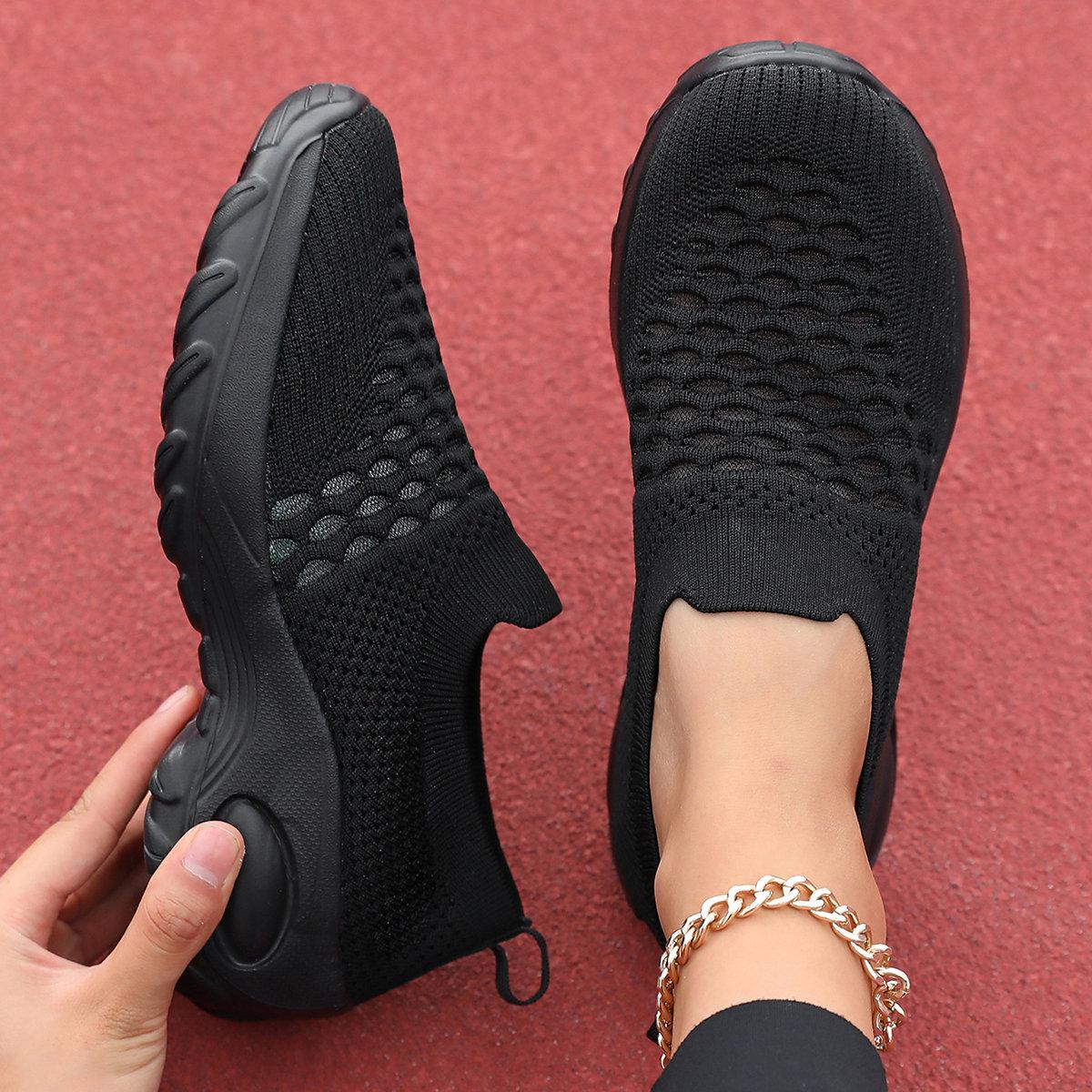 

Red Sneakers Slip On Flying Shoes Breathable Mesh Platform Sneakers Women Outdoor Tennis Shoes Spring Fashion Thick Sole Shoes 36 чорний