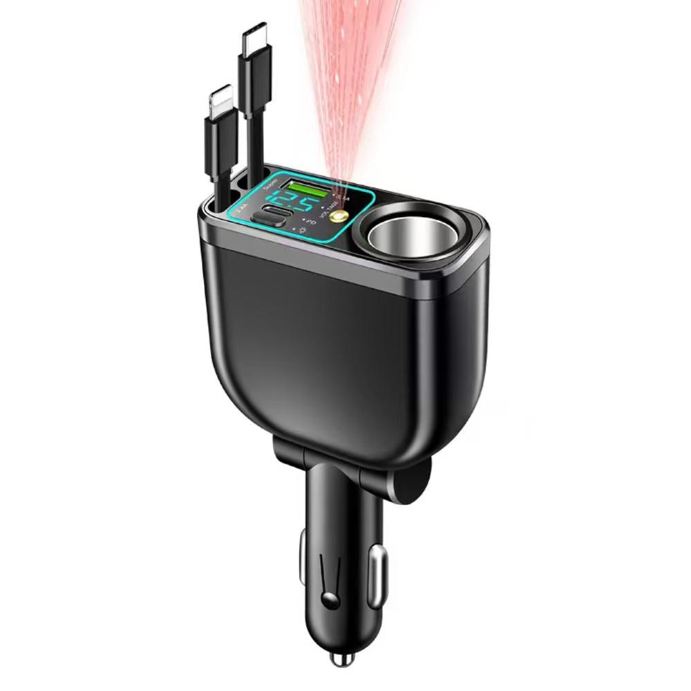 

5in1 120W Car Charger Adapter Fast Charger USB Type C Cable with Retractable Cords and Starry Light Multi Car Cigarette Lighter