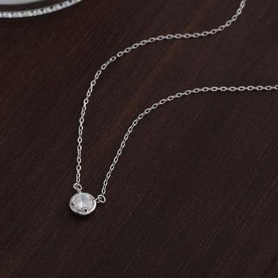 S999 Pure Silver Round Solitaire Necklace Female Light Luxury Minority High Sense Necklace