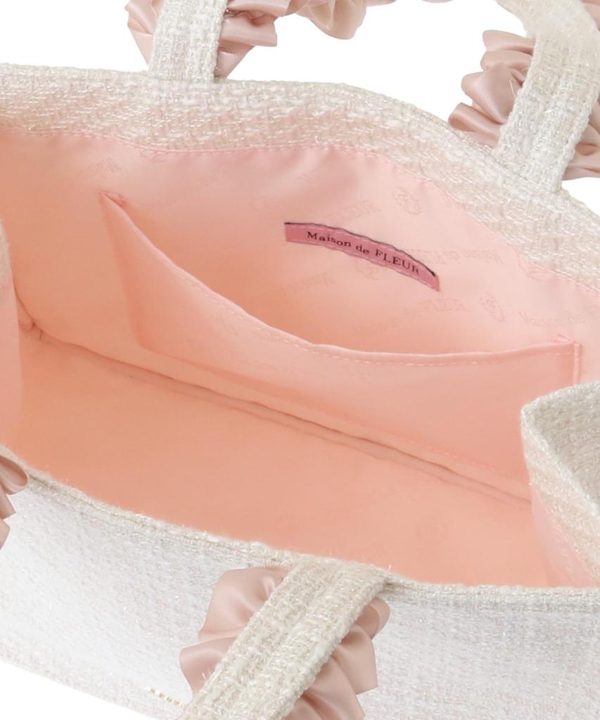 Maison De FLEUR Tweed Frill Handle Square Tote S Bag, Ivory, 08000248300