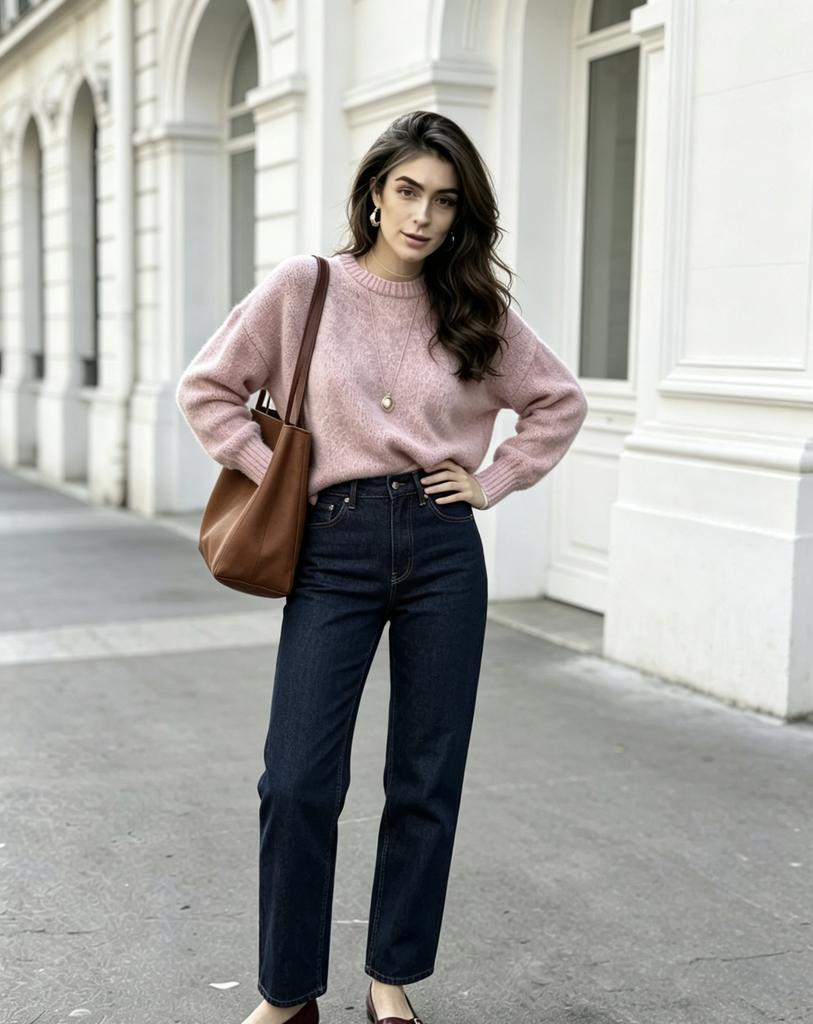 Cross-border Foreign Trade New Soft Waxy Round Neck Pullover Sweater Women's Autumn and Winter Loose and Versatile Basic Pullover Sweater Women's