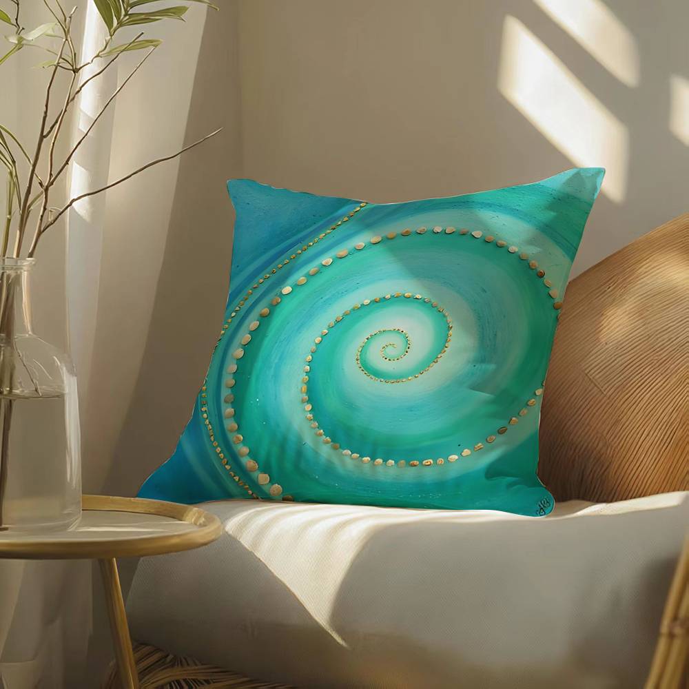 Blue Green Ocean Print Pattern Pillow Case Silky Elegant Comfort Sofa Bed  Invisible Zipper Beach Pillowcase