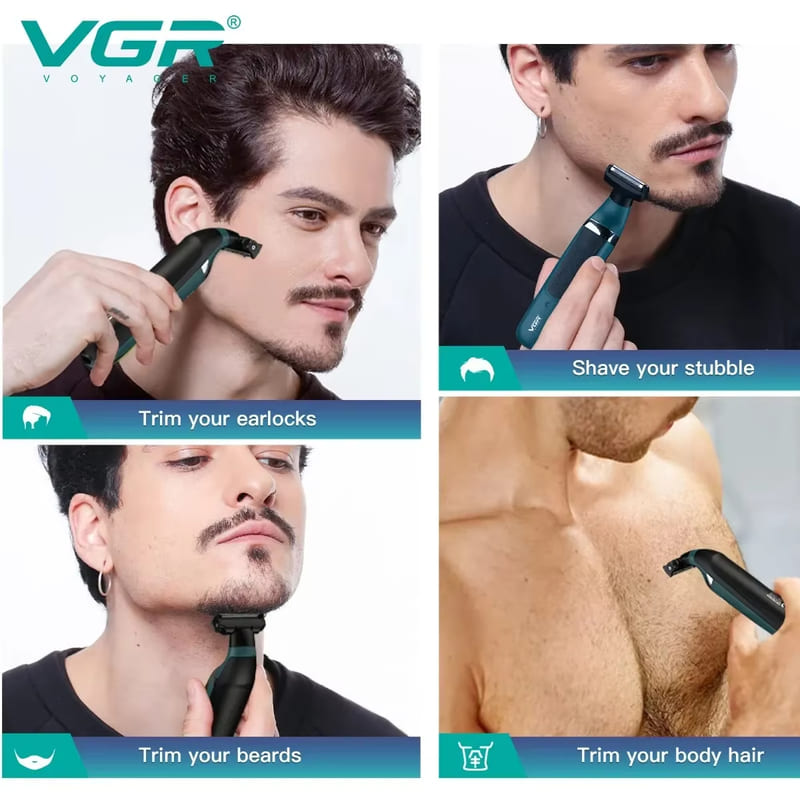 Original VGR V-393 2-in-1 Hair Trimmer Rechargeable Electric Shaver IPX5 Waterproof Beard Trimmer Face & Body Shaving Machine for Men Home Razor