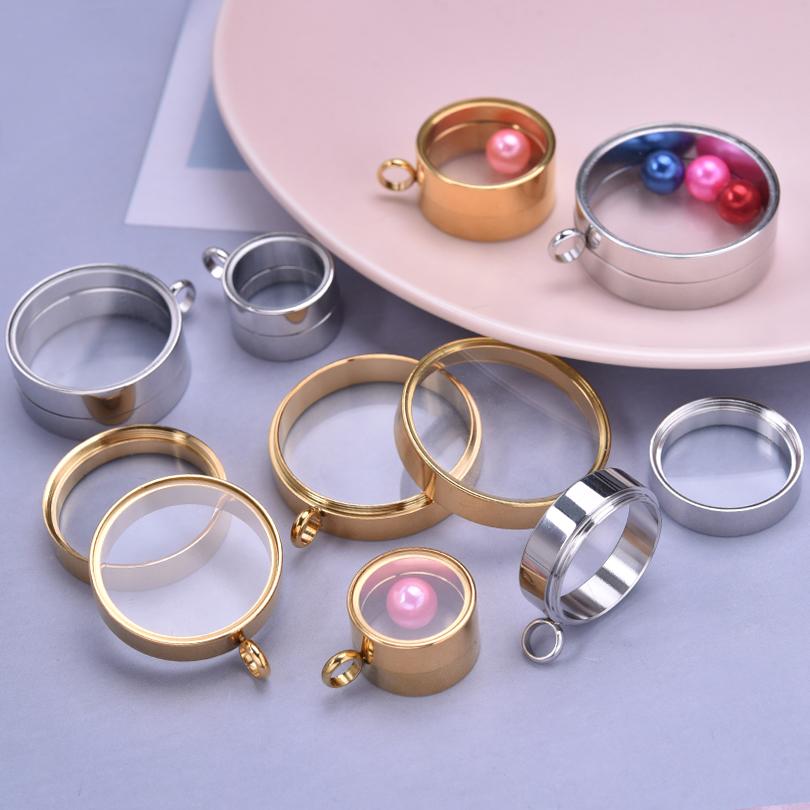 Thickness 10mm Innner Size 15-45mm Stainless Steel Locket Pendants For Jewelry Makings Supplies Round Glass Twist Screw Lockets