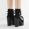 Gdgydh Gothic Vintage Lace Ankle Boots for Women Floral Pattern Chunky Heel Platform Boots with Chain Dress Outdoor