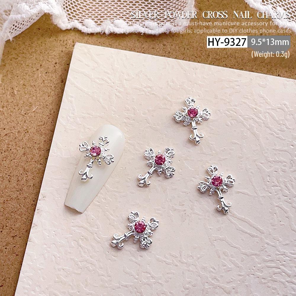 Pink Rhinestone Cross Nail Art Decorations: Multiple Styles of Wearable Metal Nail Accessories