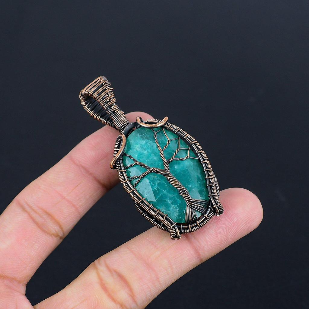 Emerald Pendant, 999 Copper Wire Wrapped Pendant Gemstone Jewelry, Handmade Pendant Amazing Jewelry, Gift For Her