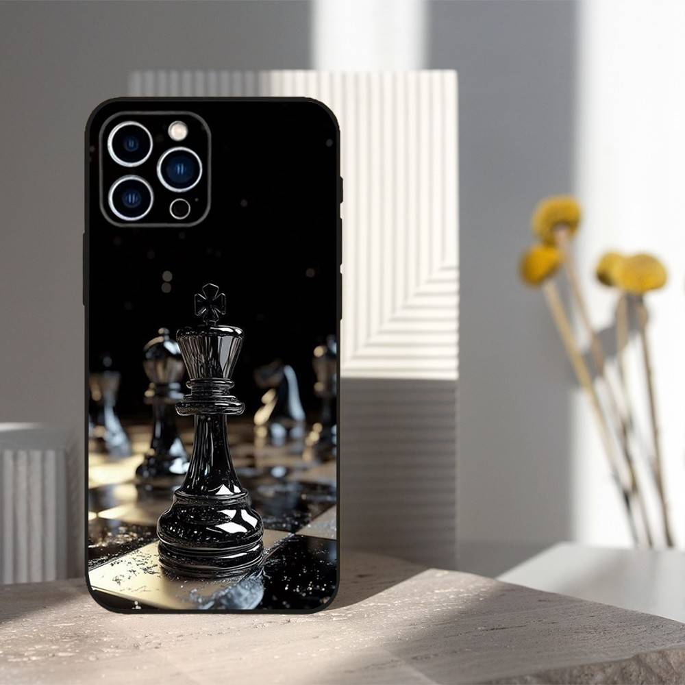 

Chess Board Art Pieces For iPhone 13,17,11,12,16,14,15,Plus,Pro Max,XS,X,XR,SE,Mini,8,7,Soft Silicone Black Phone Case iPhone13PROMAX