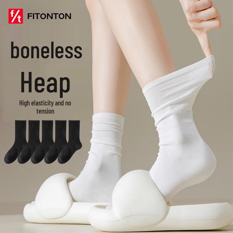 FitonTon Women s 100% Cotton Mid-Calf Socks (5 Pairs) One Size
