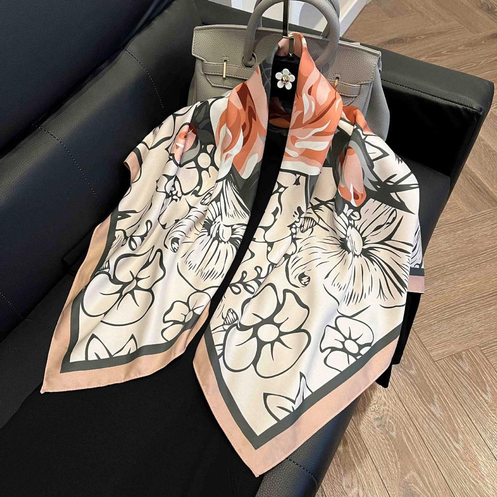 New 91 square scarf silk scarf female alphabet printing four seasons fashion landscape painting retro printing square scarf versatile
