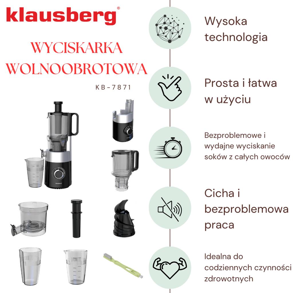 180W Slow Speed Juicer for Fruits and Vegetables COLD PRESS KLAUSBERG KB-7871