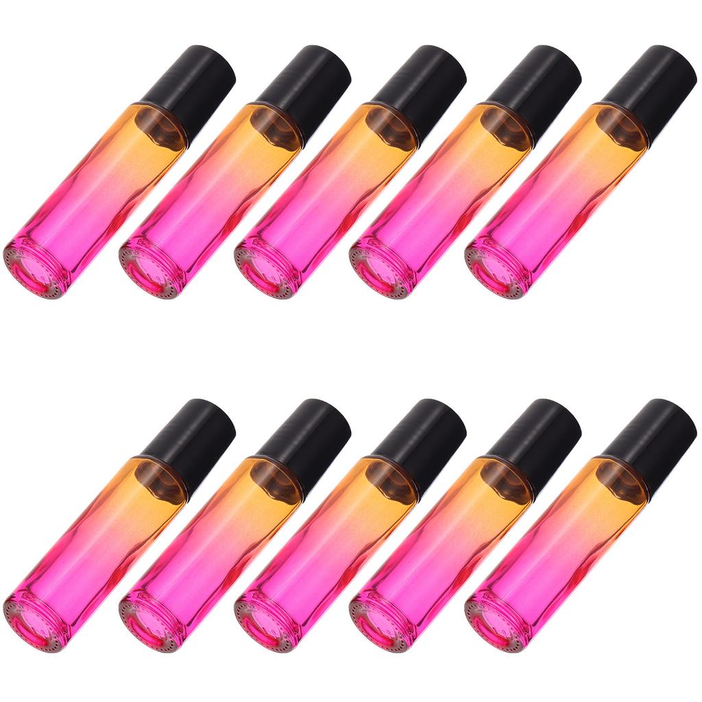 10Pcs 10Ml Glass Roller Bottles Essential Oil Storage Roll-on Sub Bottles Portable Leak-Proof Refillable Containers for Perfume