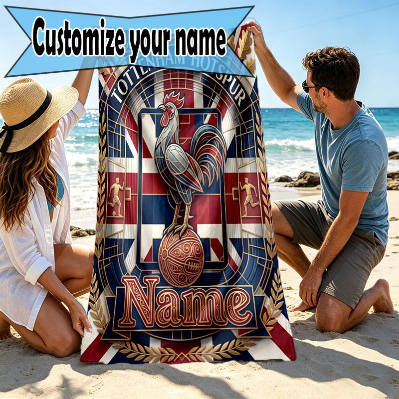 Custom Name Personalized Tottenham Hotspur Print Beach Towel, for Trip Camping Beach Party Home Decor, Birthday Gift for Family & Friends